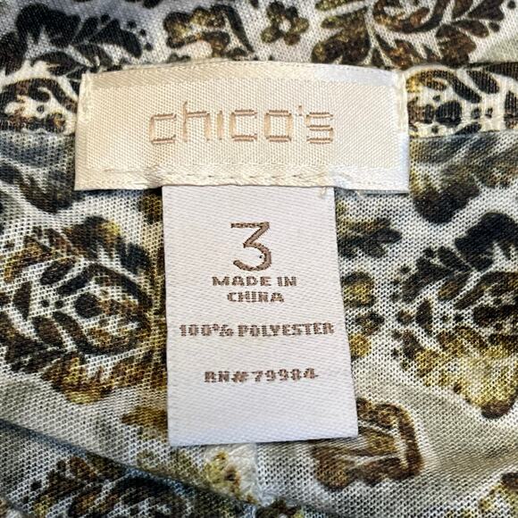 CHICOS Women’s Green Animal Print Beaded Boho Chic Relaxed Fit Blouse‎ 3/XL - Picture 5 of 6